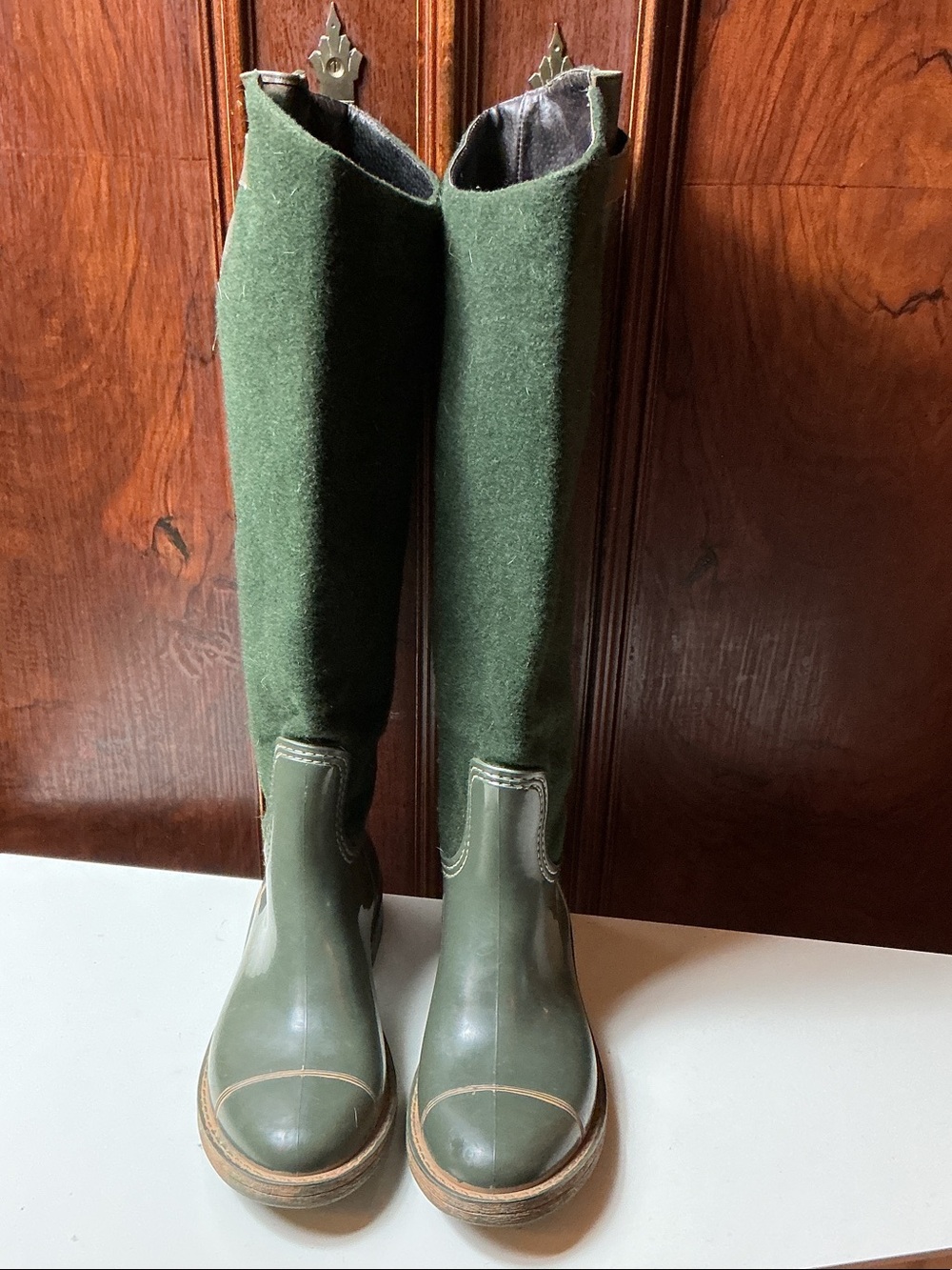 Cento Tall Green Wool and Leather Upper Riding Boots